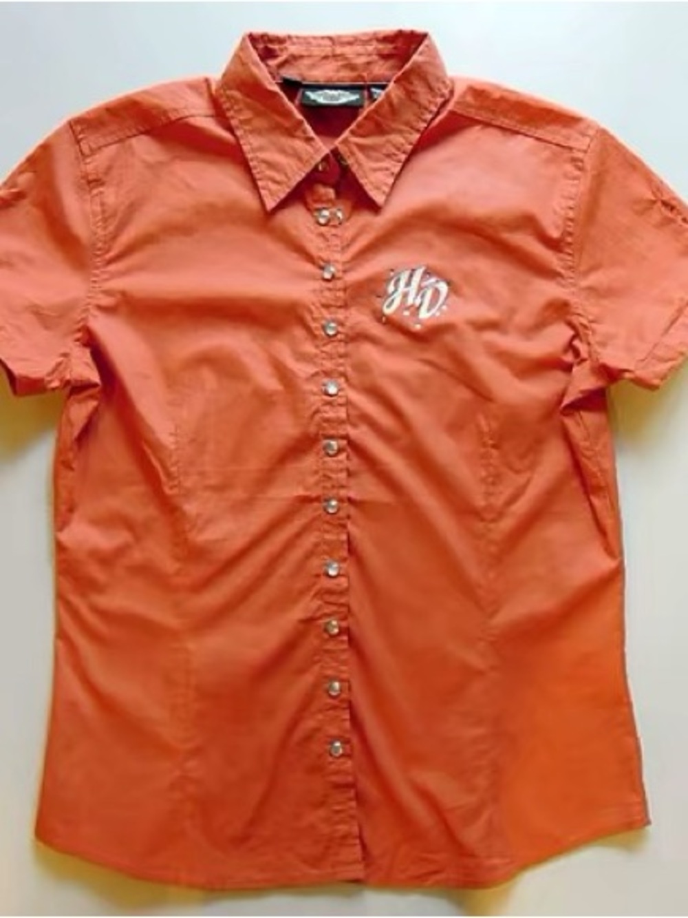 Harley-Davidson Women’s Coral Rhinestone Logo Button-Up Shirt